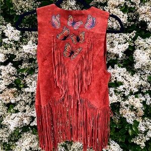 Monarch Migration Hand-Painted Suede Vintage Boho Hippie Festival Vest